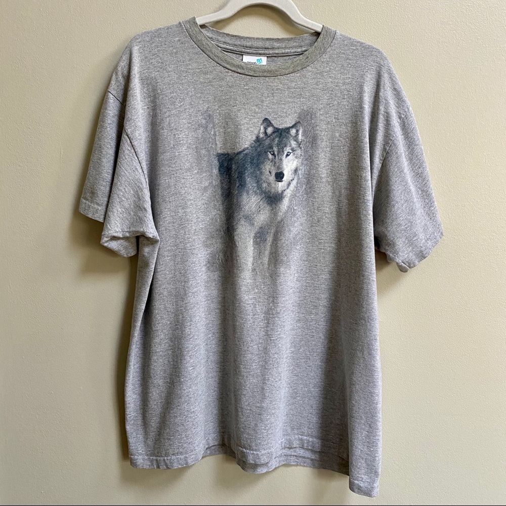 Mens Natural Wonders Grey Wolf Print T-Shirt Size XL